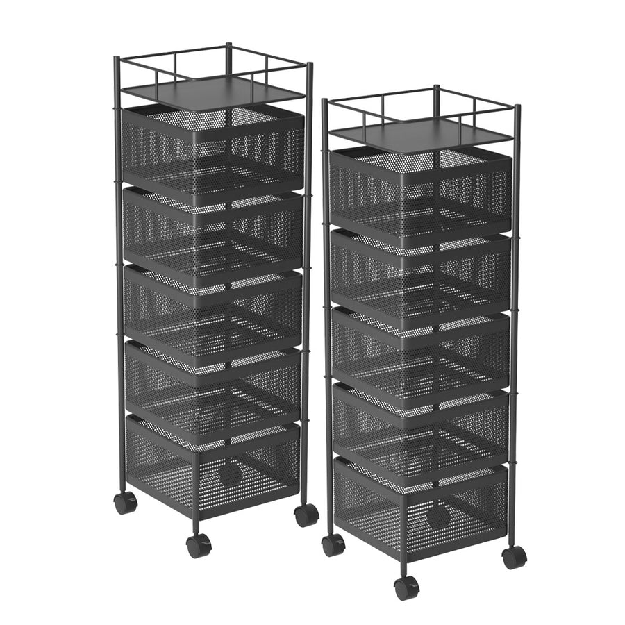 SOGA 2X 5 Tier Steel Square Rotating Kitchen Cart Multi-Functional Shelves Portable Storage Organizer with Wheels
