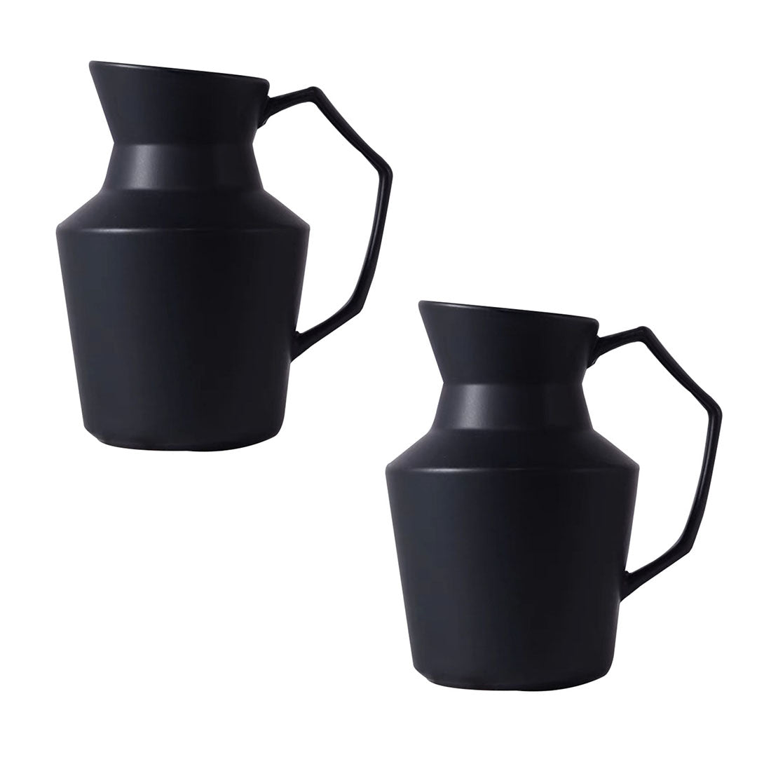 SOGA 2X 23.5cmx19.5cm Ornament Black Modern Ceramic Decorative Pitcher Vase with Handle for Home Décor