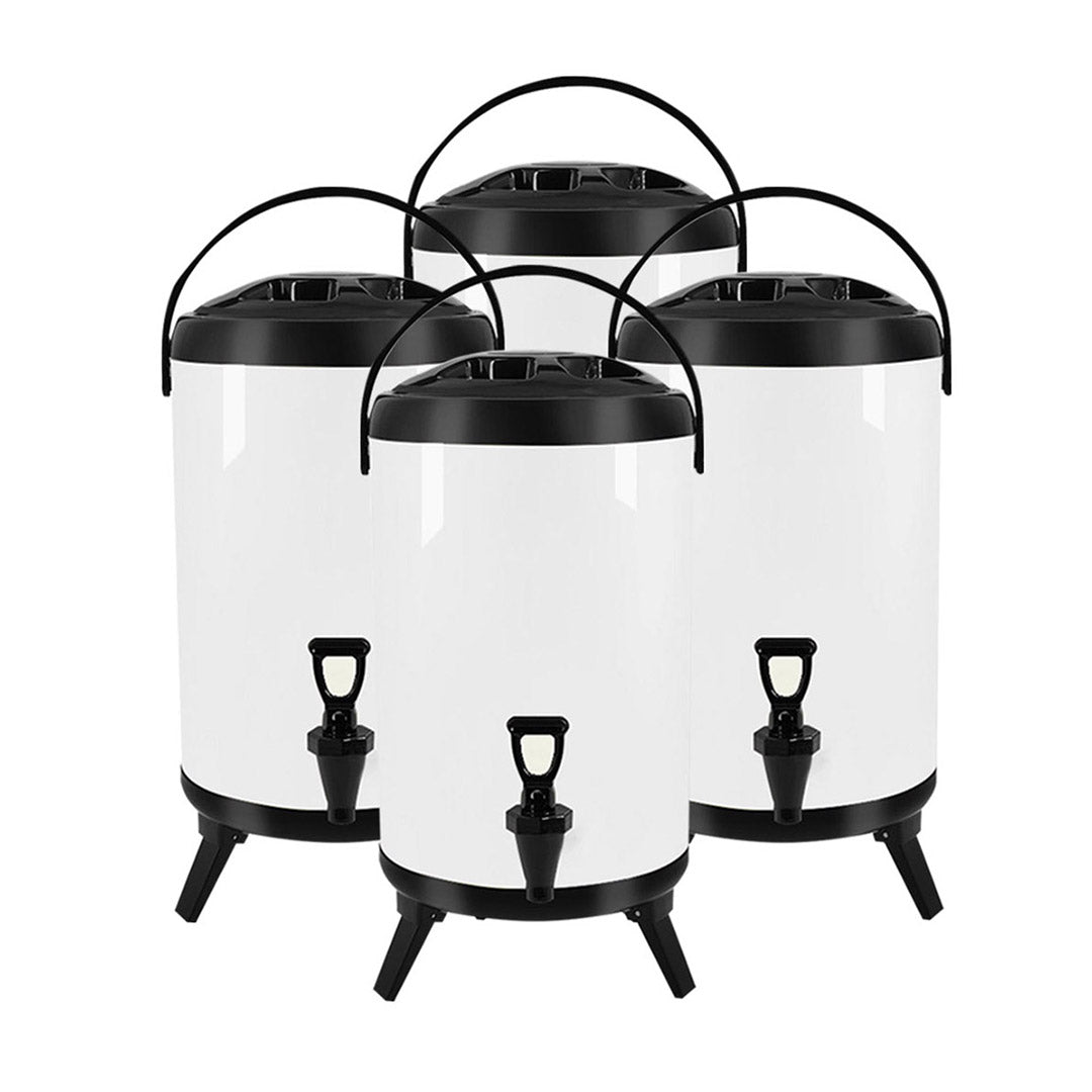 SOGA 4X 8L Stainless Steel Insulated Milk Tea Barrel Hot and Cold Beverage Dispenser Container with Faucet White