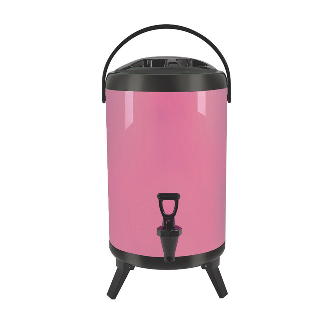 SOGA 12L Stainless Steel Insulated Milk Tea Barrel Hot and Cold Beverage Dispenser Container with Faucet Pink