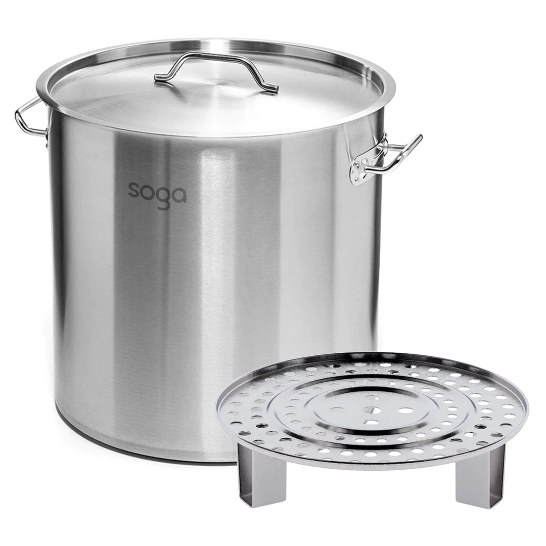 SOGA 50L Stainless Steel Stock Pot with One Steamer Rack Insert Stockpot Tray Tray