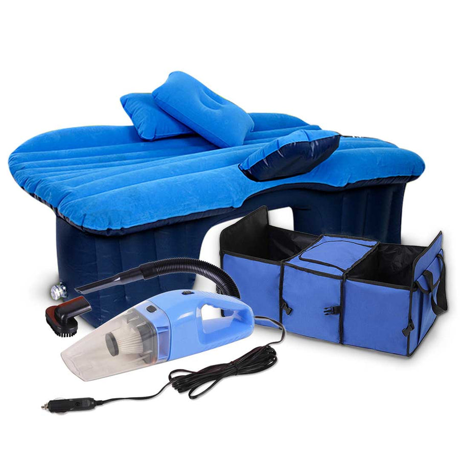 SOGA Portable Camping Car Set Inflatable Air Bed Mattress Storage Organizer Handheld Vacuum Blue