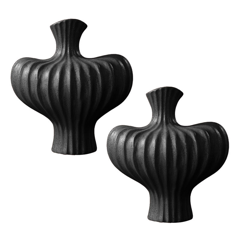 SOGA 2X 28X30cm Large Ornament Black Vases Countertop Decoration Accessories Porch Crafts Home Decor