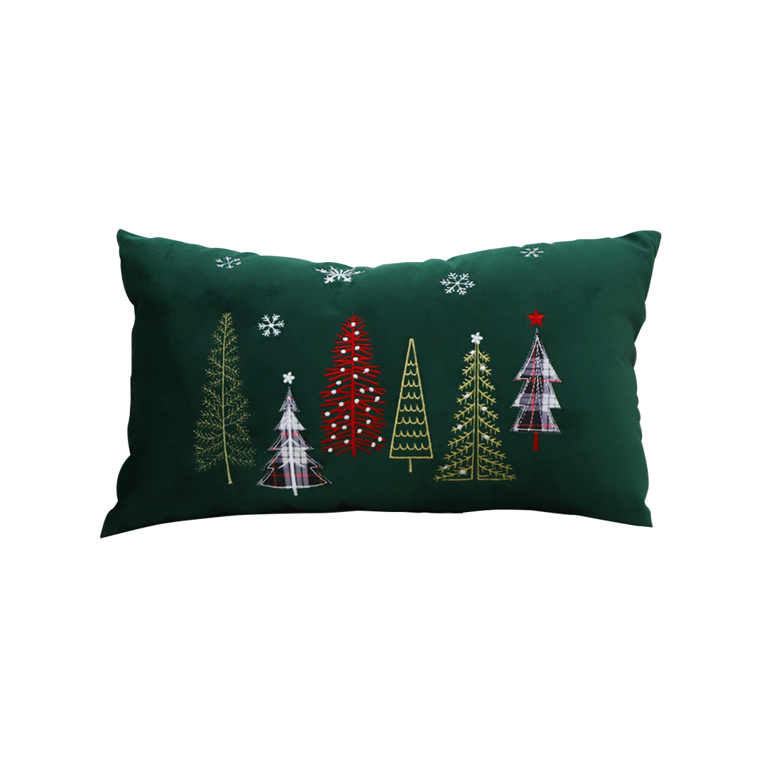 SOGA 30cm Throw Pillow  Green Christmas Forest Embroidered Lumbar for Festive Holiday Cushion Home Decor