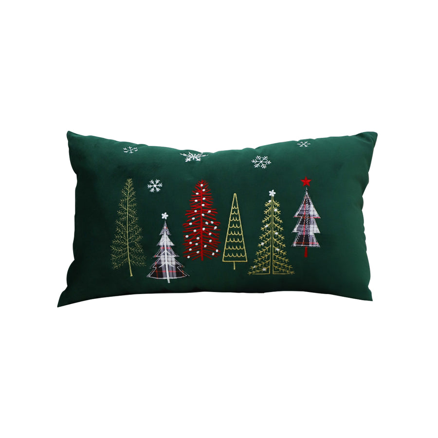 SOGA 30cm Throw Pillow  Green Christmas Forest Embroidered Lumbar for Festive Holiday Cushion Home Decor
