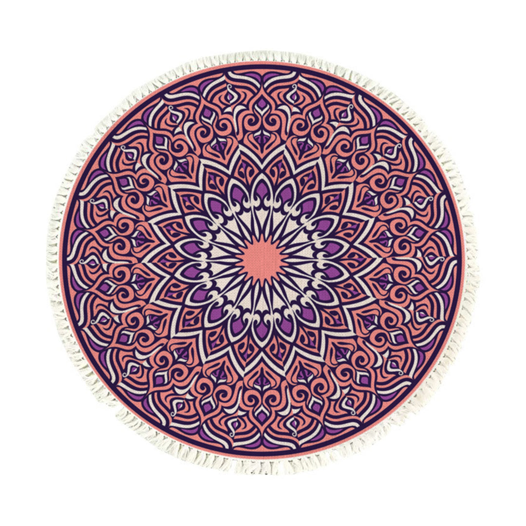 SOGA 90cm Purple Mandala Round Carpet for Living Room Bedroom Anti-slip Doormat, Home Decor