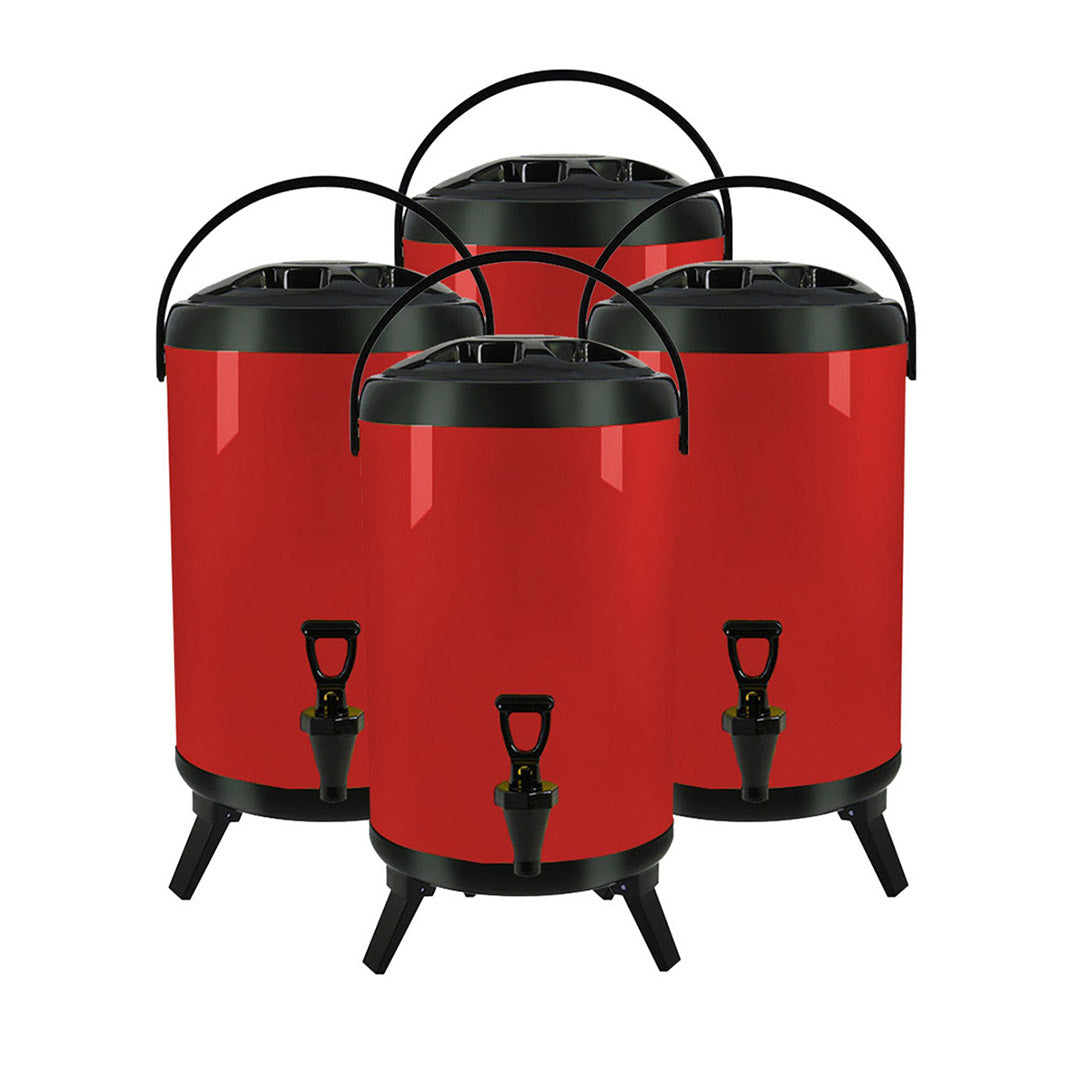 SOGA 4X 10L Stainless Steel Insulated Milk Tea Barrel Hot and Cold Beverage Dispenser Container with Faucet Red