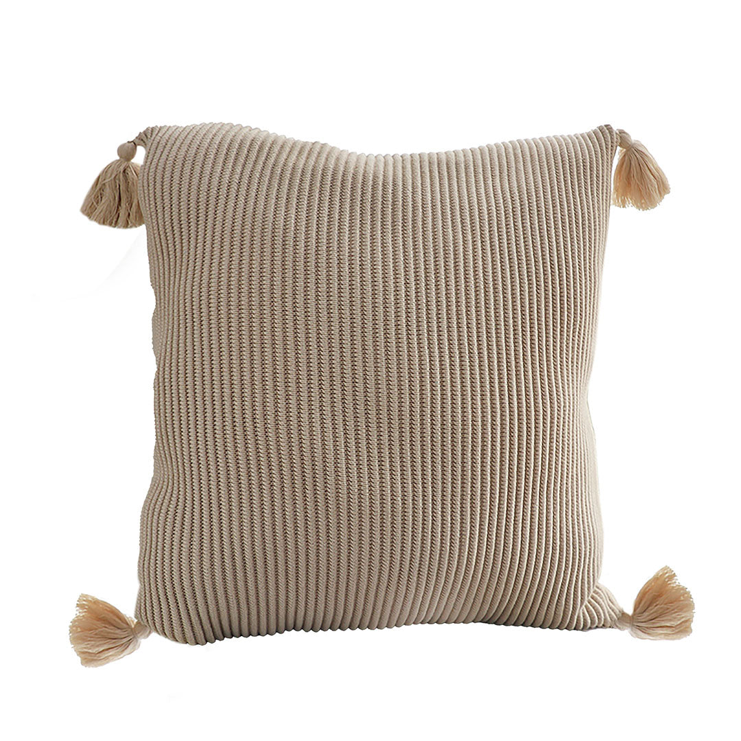 SOGA 45cm Off-White Wabi-Sabi Raised Pillow Cotton Striped Large Tassel Square Throw Pillow