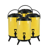 SOGA 4X 10L Stainless Steel Insulated Milk Tea Barrel Hot and Cold Beverage Dispenser Container with Faucet Yellow