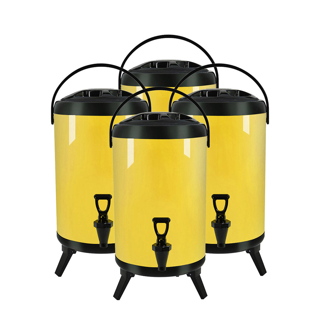 SOGA 4X 10L Stainless Steel Insulated Milk Tea Barrel Hot and Cold Beverage Dispenser Container with Faucet Yellow