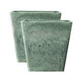 SOGA 2X 27cm Green Grey Square Resin Plant Flower Pot in Cement Pattern Planter Cachepot for Indoor Home Office Office