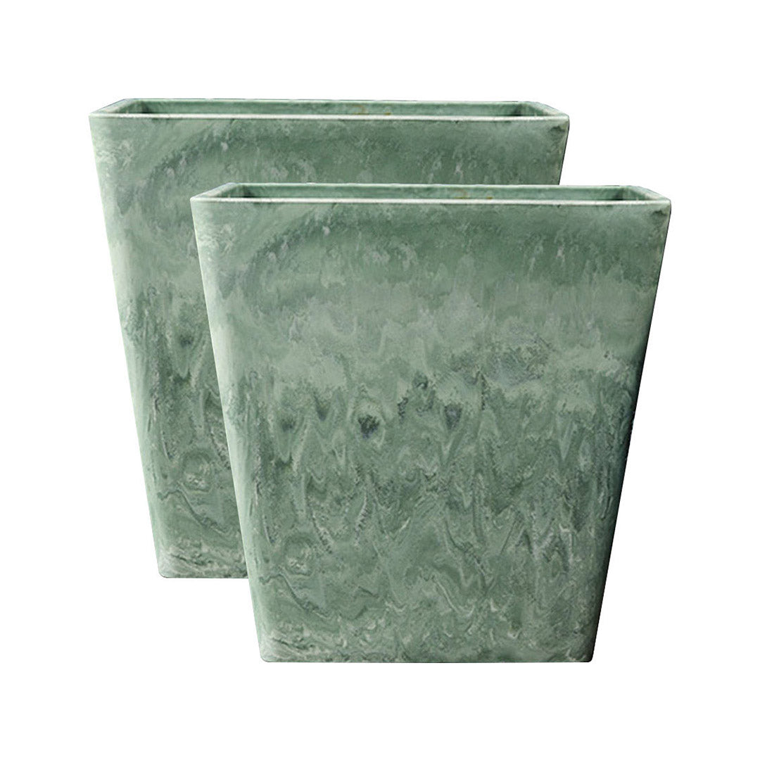 SOGA 2X 27cm Green Grey Square Resin Plant Flower Pot in Cement Pattern Planter Cachepot for Indoor Home Office Office