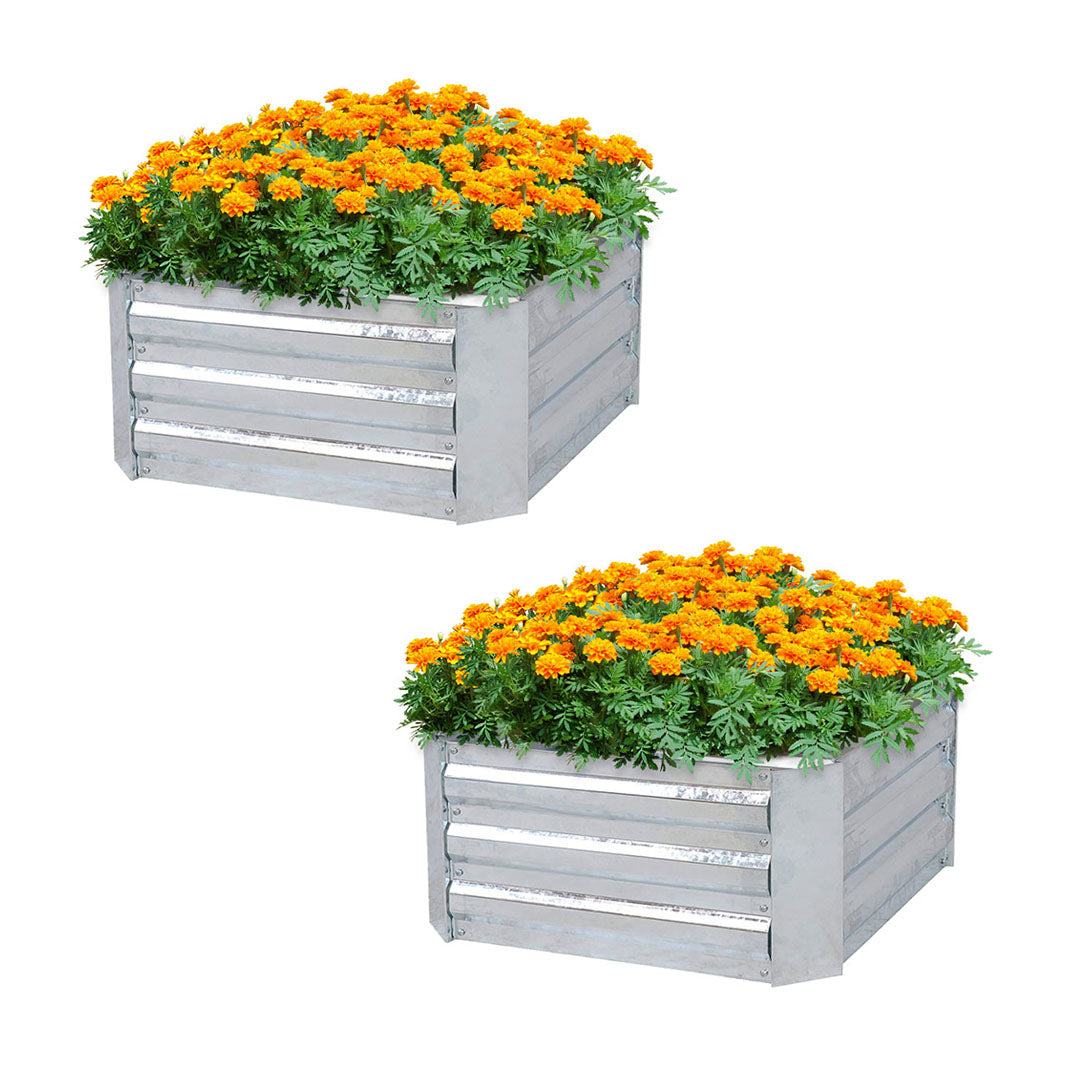 SOGA 2X 100cm Square Galvanised Raised Garden Bed Vegetable Herb Flower Outdoor Planter Box Box