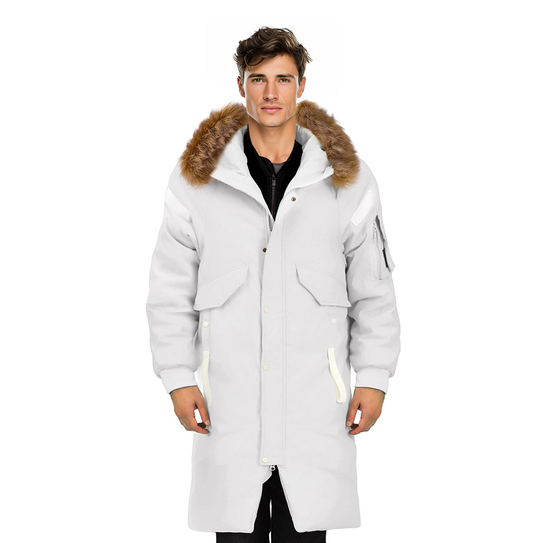abbee White Large Winter Fur Hooded Thick Overcoat Jacket Stylish Lightweight Quilted Warm Puffer Coat