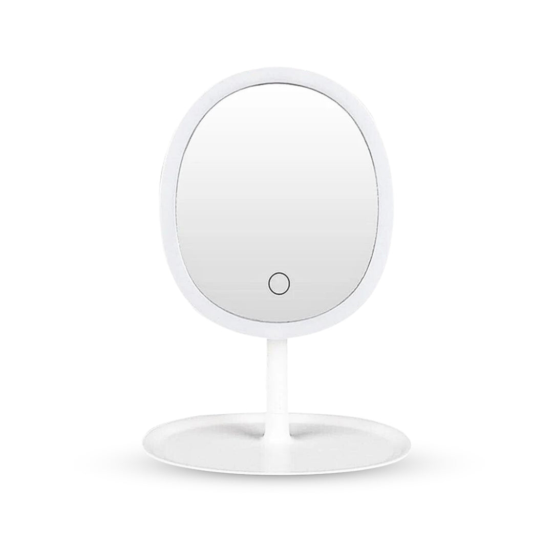 SOGA 26cm White Oval Smart LED Makeup Bedroom Table Vanity Mirror Tricolor Adjustable Light