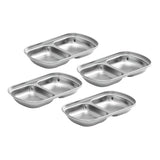 SOGA 15cm Silver Sauce Pan with Two Compartments Divided Sauce Dish Kitchen Essential