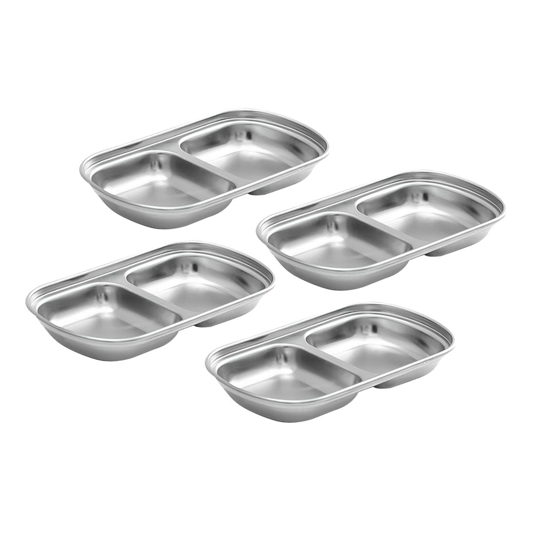 SOGA 15cm Silver Sauce Pan with Two Compartments Divided Sauce Dish Kitchen Essential