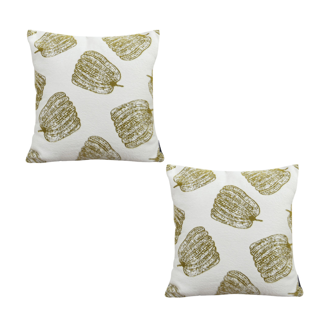 SOGA 2X 50cm Throw Pillow White with Olive Green Autumn Harvest Pumpkin Print Home Decor