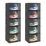 SOGA 2X 5 Tier Black Portable Shoe Organiser Sneaker Footwear Folding Plastic Bin Stackable Storage Box with Magnetic Door