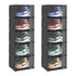 SOGA 2X 5 Tier Black Portable Shoe Organiser Sneaker Footwear Folding Plastic Bin Stackable Storage Box with Magnetic Door