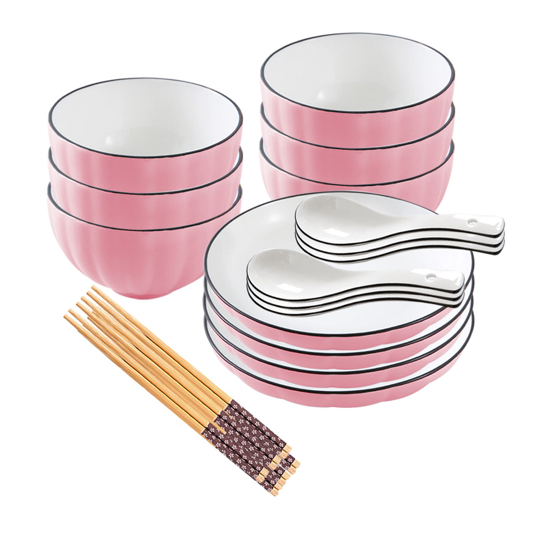 SOGA Pink Japanese Style Ceramic Dinnerware Crockery Soup Bowl Plate Server Kitchen Home Decor Set of 10 10