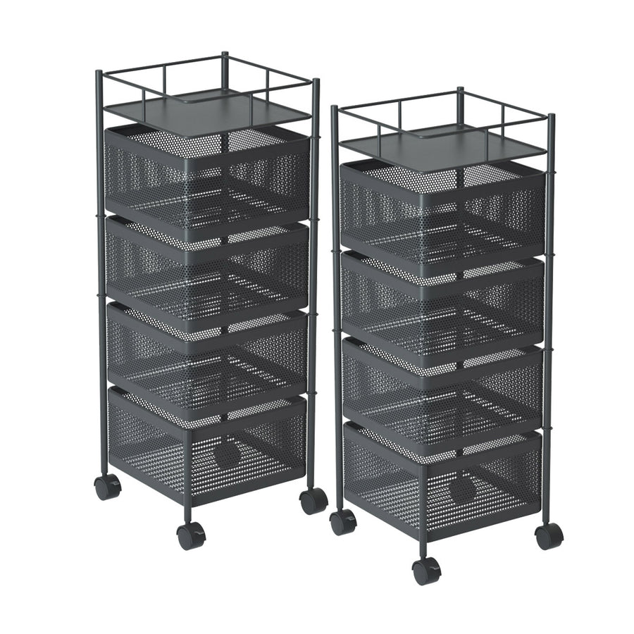 SOGA 2X 4 Tier Steel Square Rotating Kitchen Cart Multi-Functional Shelves Portable Storage Organizer with Wheels