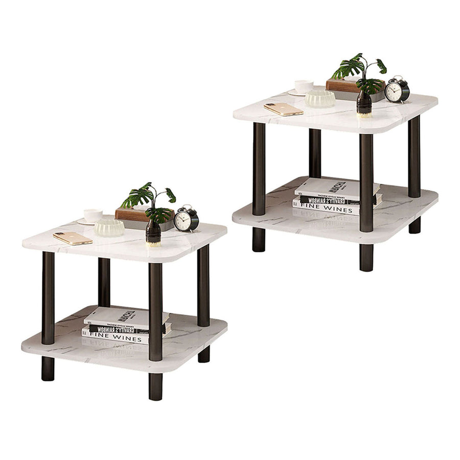 SOGA 2X 60cm White Ceramic Side Table Stone Pattern Modern Design with Metal Legs