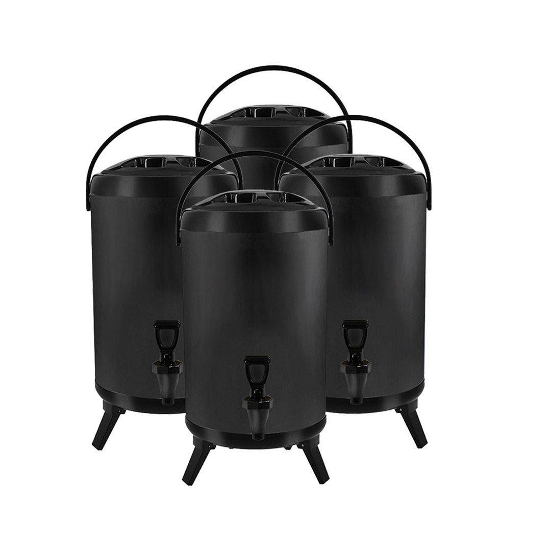 SOGA 4X 10L Stainless Steel Insulated Milk Tea Barrel Hot and Cold Beverage Dispenser Container with Faucet Black