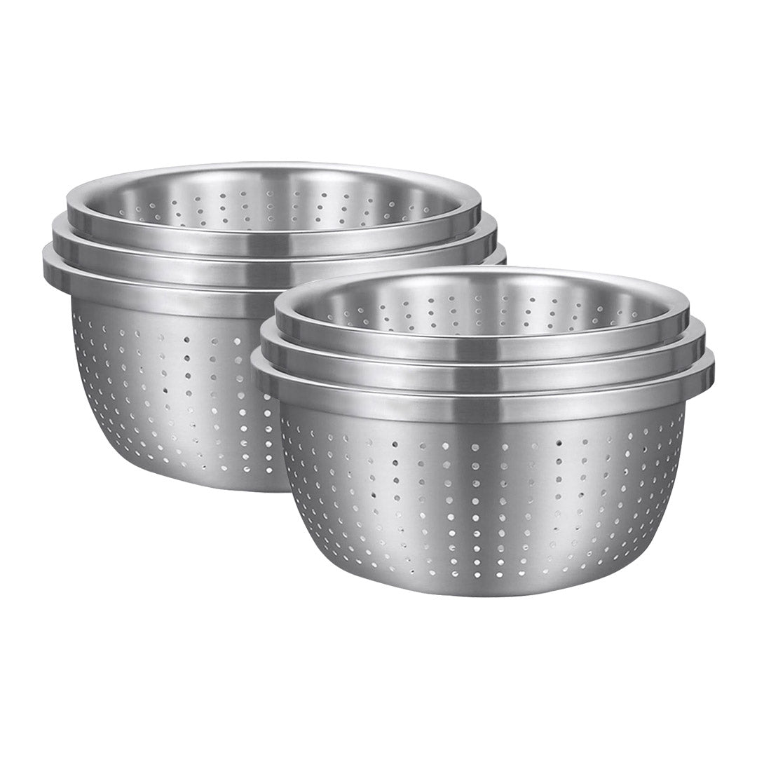 SOGA 2X Stainless Steel Nesting Basin Colander Perforated Kitchen Sink Washing Bowl Metal Basket Strainer Set of 3 3
