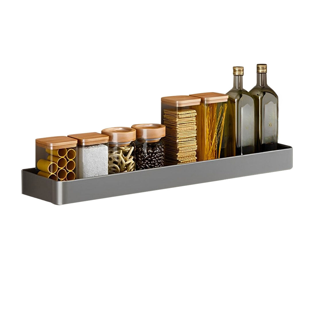 SOGA 30cm Black Wall-Mounted Rectangular Kitchen Spice Storage Organiser Space Saving Condiments Shelf Rack