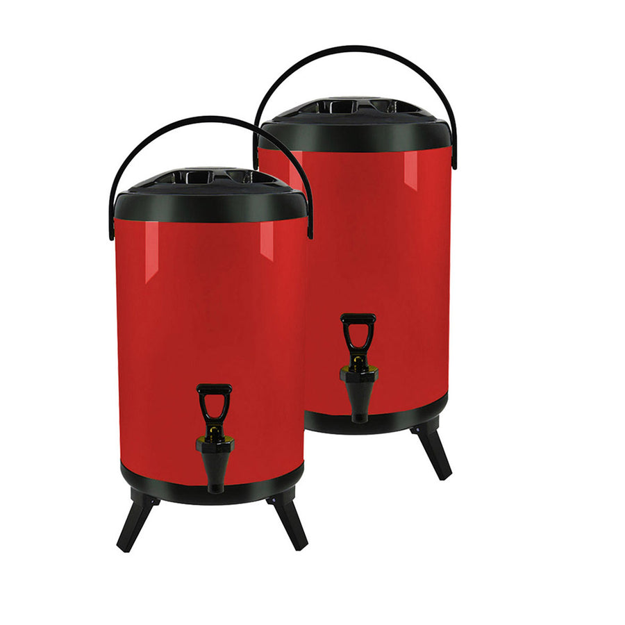 SOGA 2X 10L Stainless Steel Insulated Milk Tea Barrel Hot and Cold Beverage Dispenser Container with Faucet Red