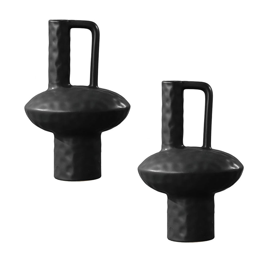 SOGA 2X 20x30cm Ornament Contemporary Black Ceramic Vase Decorative for Minimalist and Elegant Home Decor