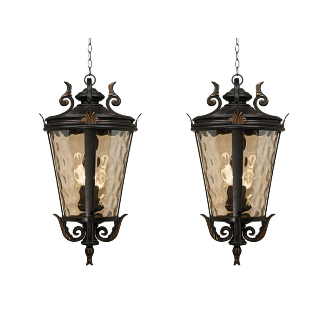Vintage Lamp 2X 60.3cm Aluminum & Glass Lantern Elegant Chandelier Style Classic Hanging Light Antique-Inspired Design