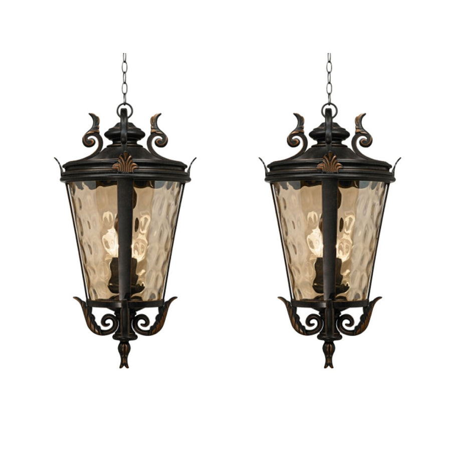 Vintage Lamp 2X 60.3cm Aluminum & Glass Lantern Elegant Chandelier Style Classic Hanging Light Antique-Inspired Design