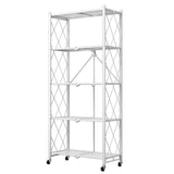SOGA 5 Tier Steel White Foldable Kitchen Cart Multi-Functional Shelves Portable Storage Organizer with Wheels