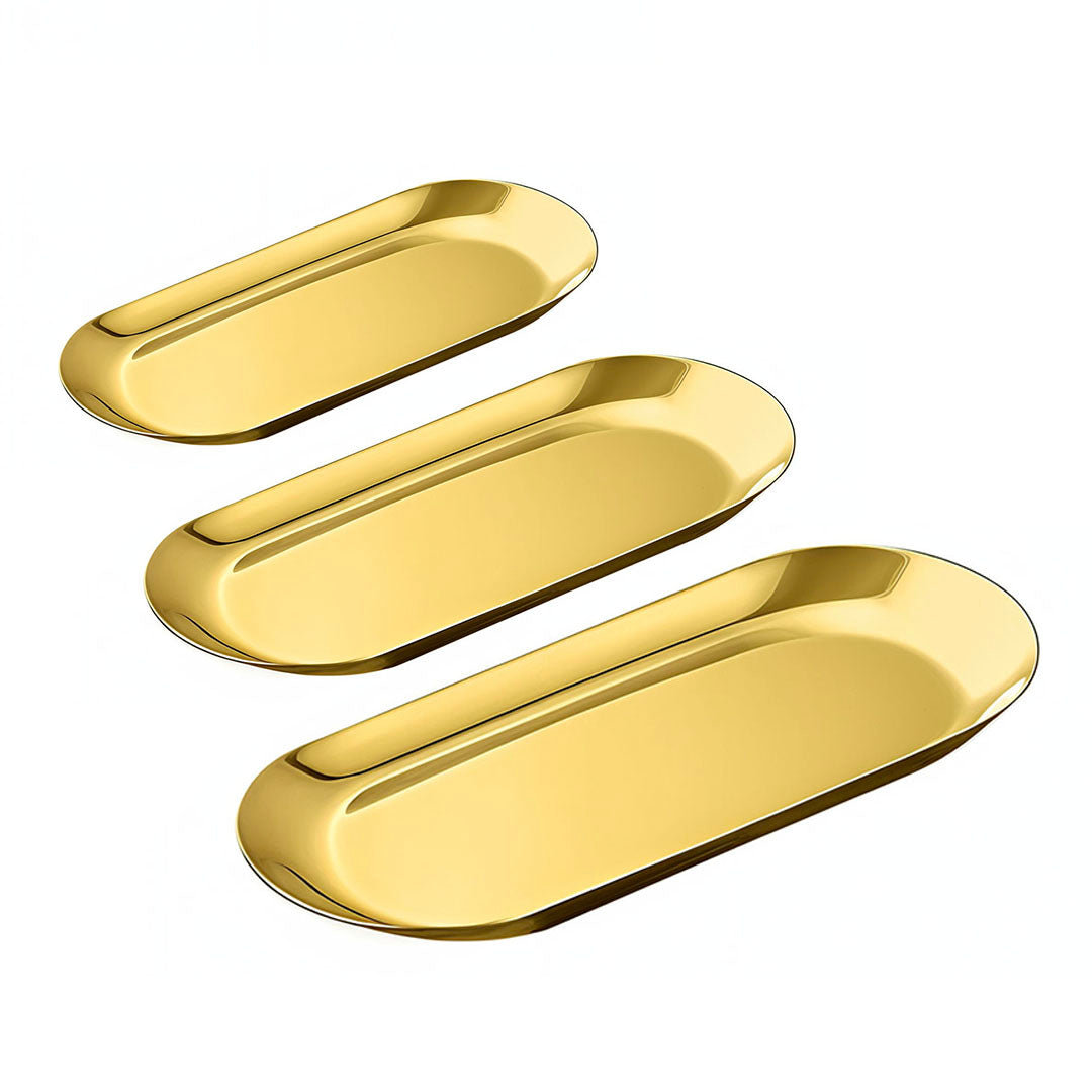 SOGA Gold Nordic Oval Plate Set Small, Medium and Large for 3 Pieces Kitchen