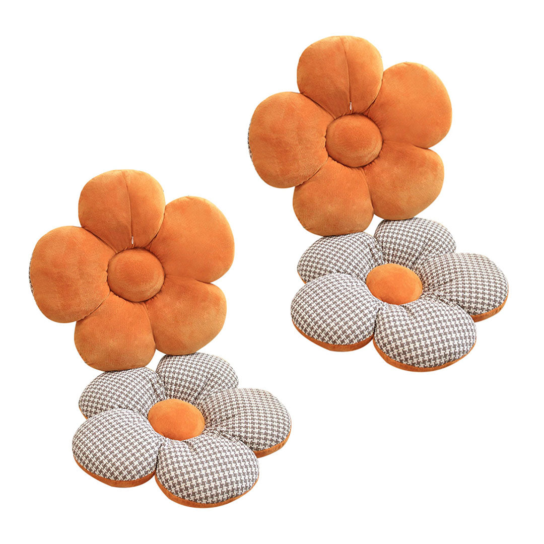SOGA 2X Orange Flower Cushion Shaped for Floor and Sitting Throw Pillow