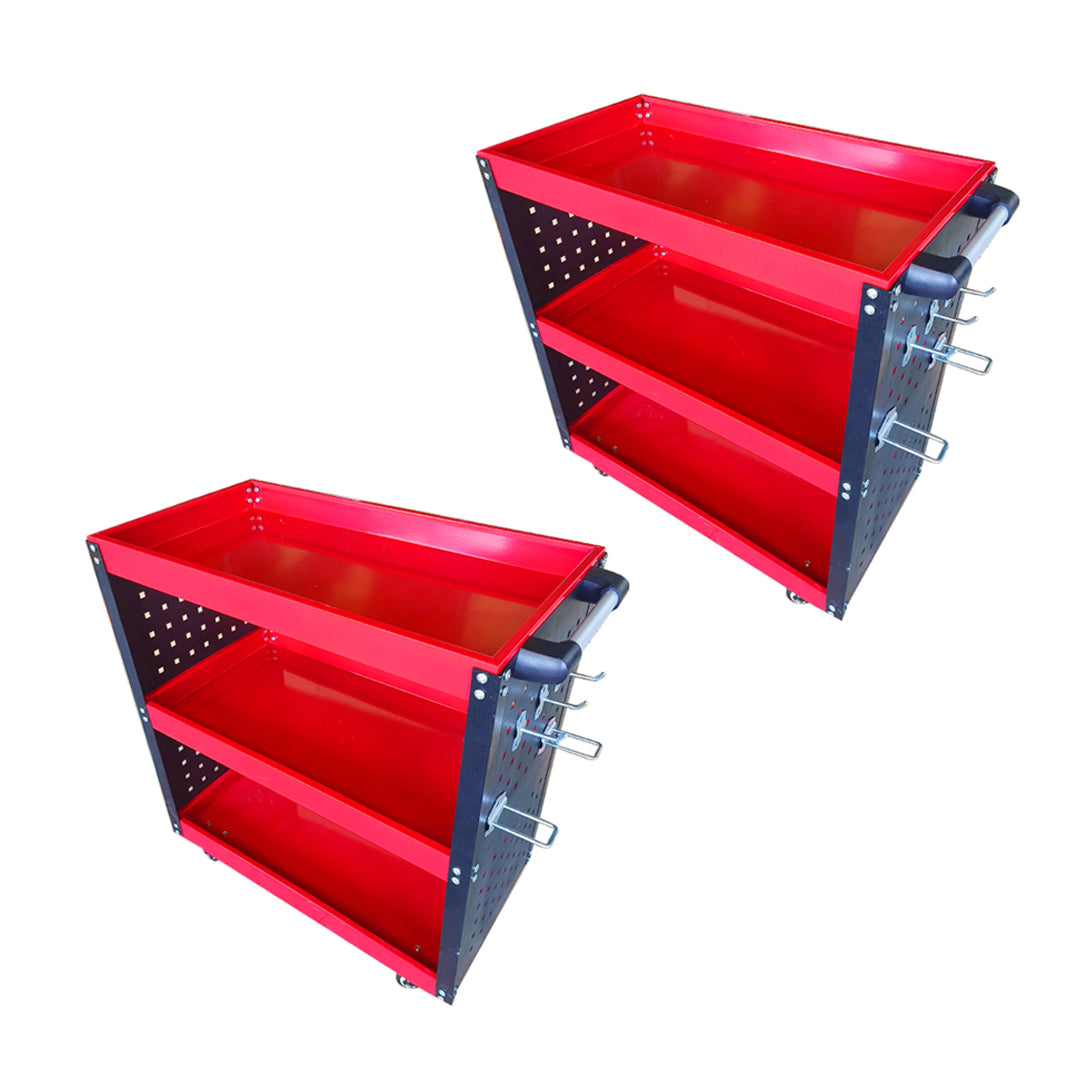 SOGA 3 Tier Tool Storage Cart Portable Service Utility Heavy Duty Mobile Trolley with Hooks Red Red