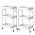 SOGA 2X 3 Tier Steel White Foldable Kitchen Cart Multi-Functional Shelves Portable Storage Organizer with Wheels