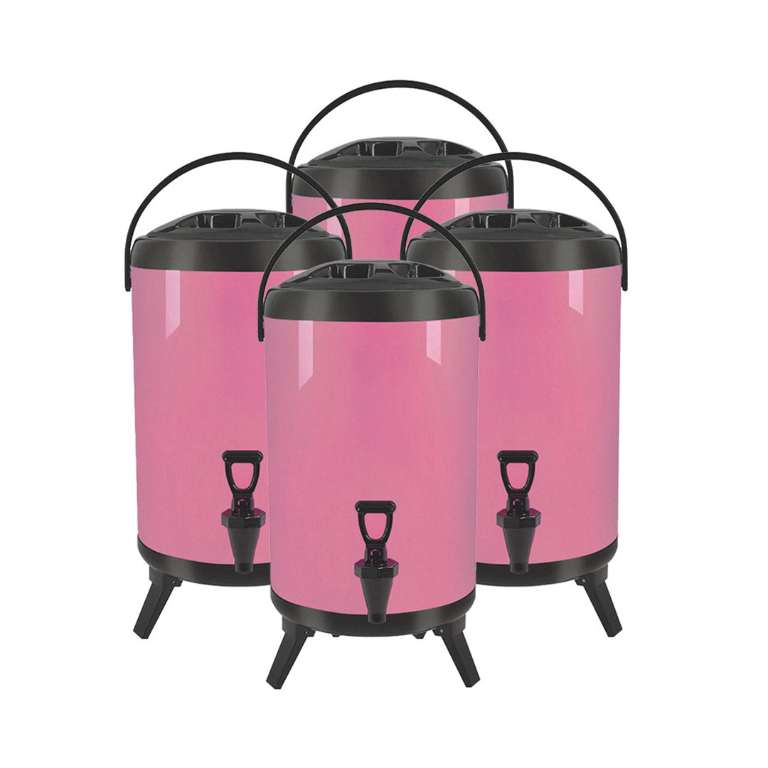 SOGA 4X 12L Stainless Steel Insulated Milk Tea Barrel Hot and Cold Beverage Dispenser Container with Faucet Pink