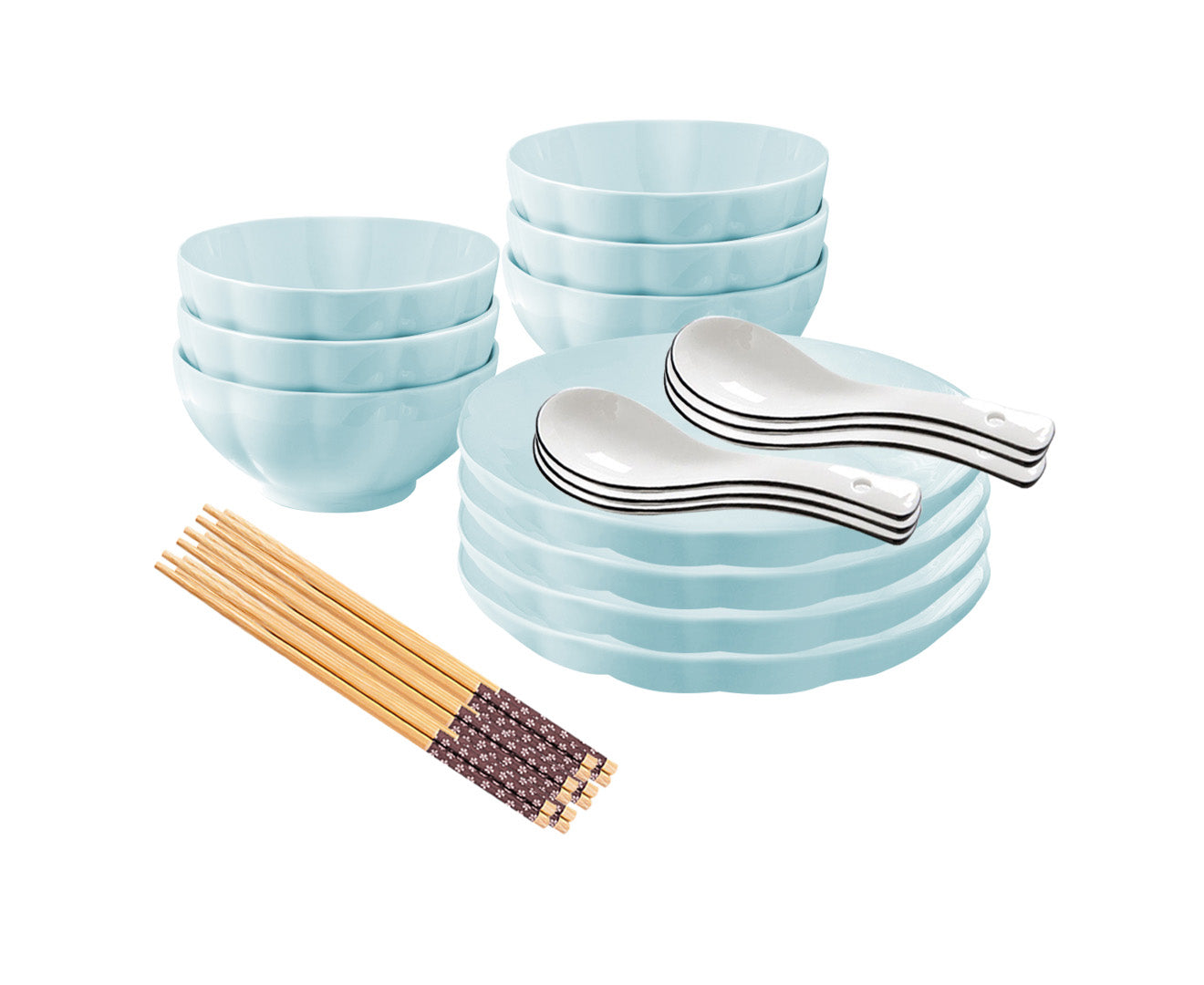 SOGA Light Blue Japanese Style Ceramic Dinnerware Crockery Soup Bowl Plate Server Kitchen Home Decor Set of 10 10