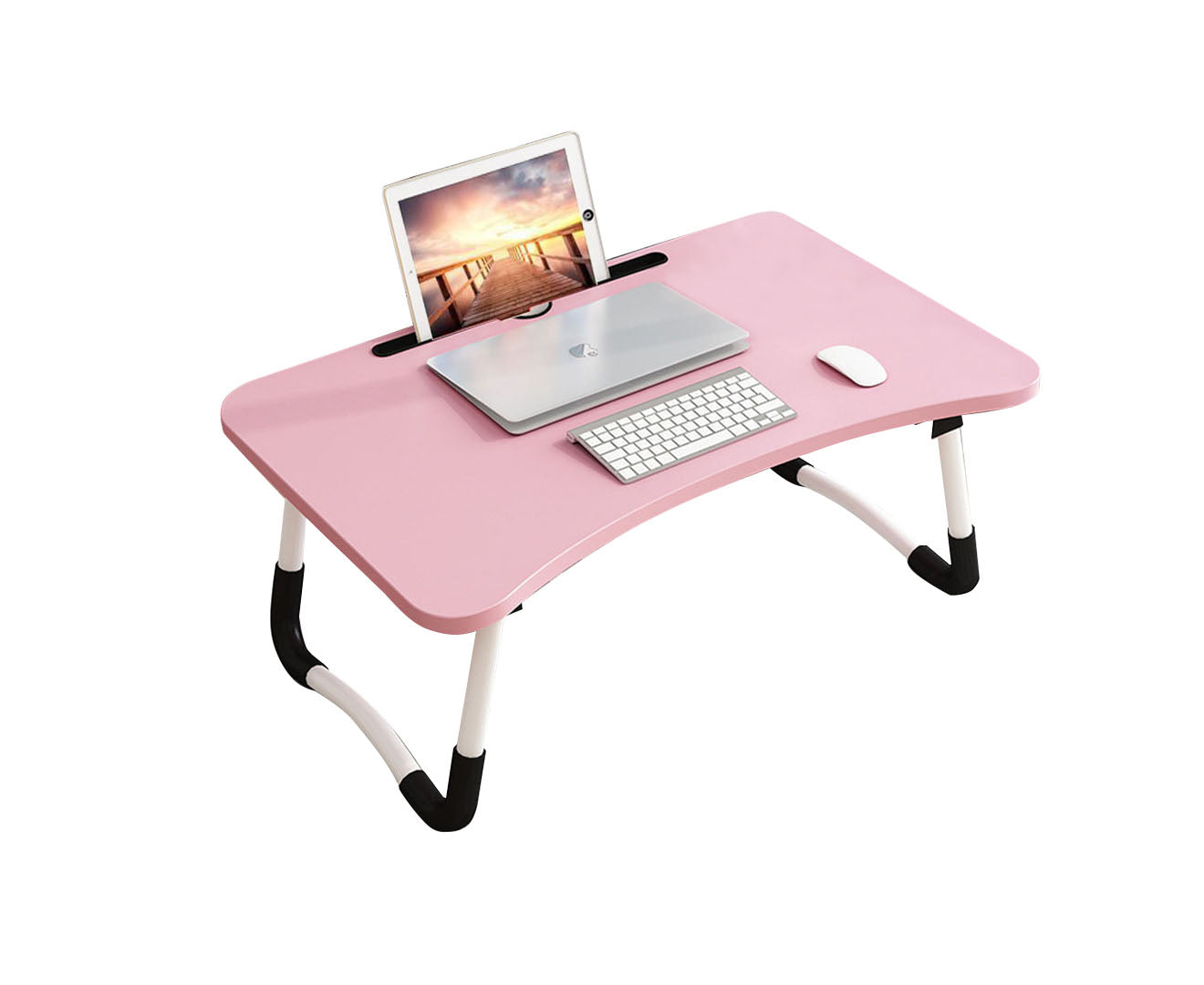 SOGA Pink Portable Bed Table Adjustable Foldable Bed Sofa Study Table Laptop Mini Desk with Notebook Stand Card Slot Holder Home Decor