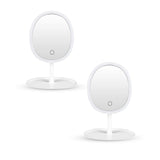 SOGA 2X 26cm White Oval Smart LED Makeup Bedroom Table Vanity Mirror Tricolor Adjustable Light