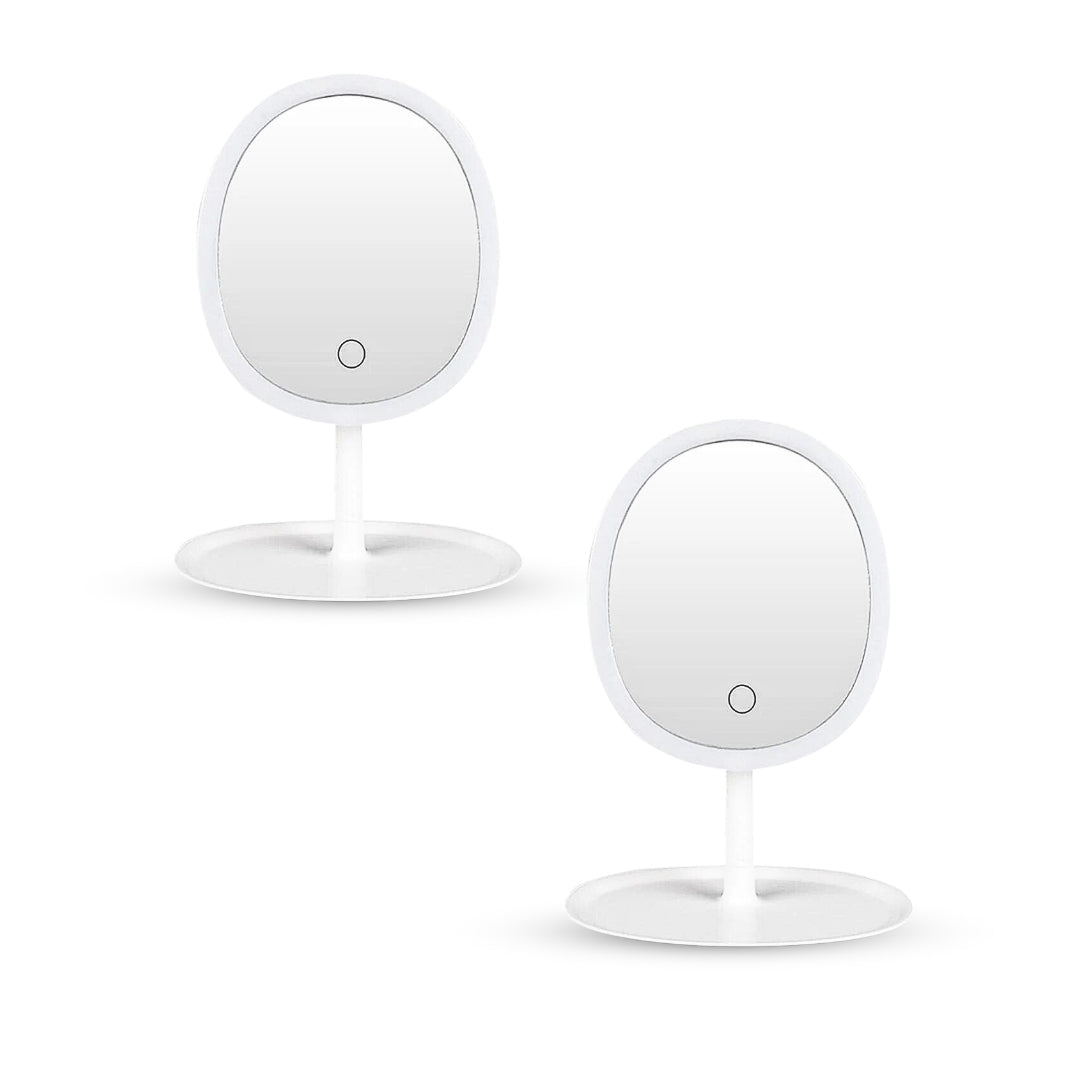 SOGA 2X 26cm White Oval Smart LED Makeup Bedroom Table Vanity Mirror Tricolor Adjustable Light