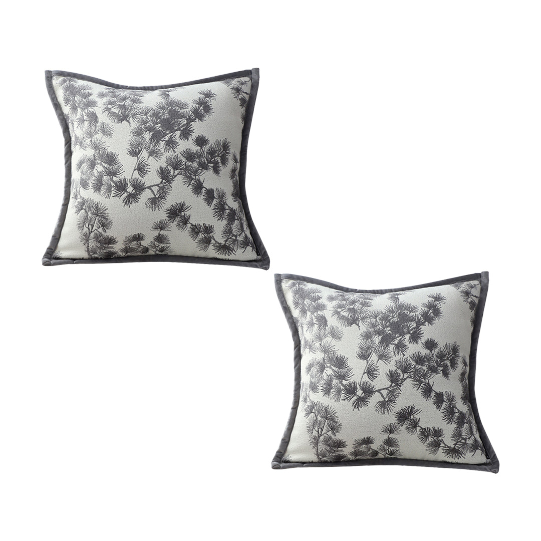 SOGA 2X 45cm Throw Pillow Off White Wide Border with Branch and Pine Needle Design Pattern Home Decor