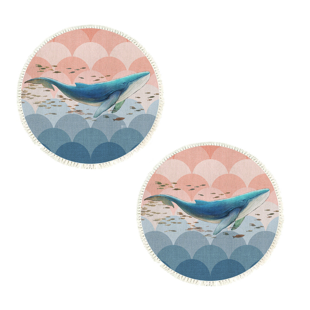 SOGA 2X 120cm Round Tassels Shark Print Area Rugs, Home Decor
