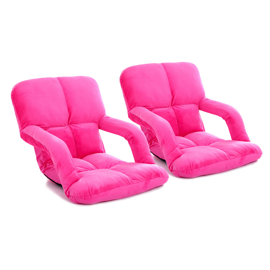 SOGA 2X Foldable Lounge Cushion Adjustable Floor Lazy Recliner Chair with Armrest Pink Pink