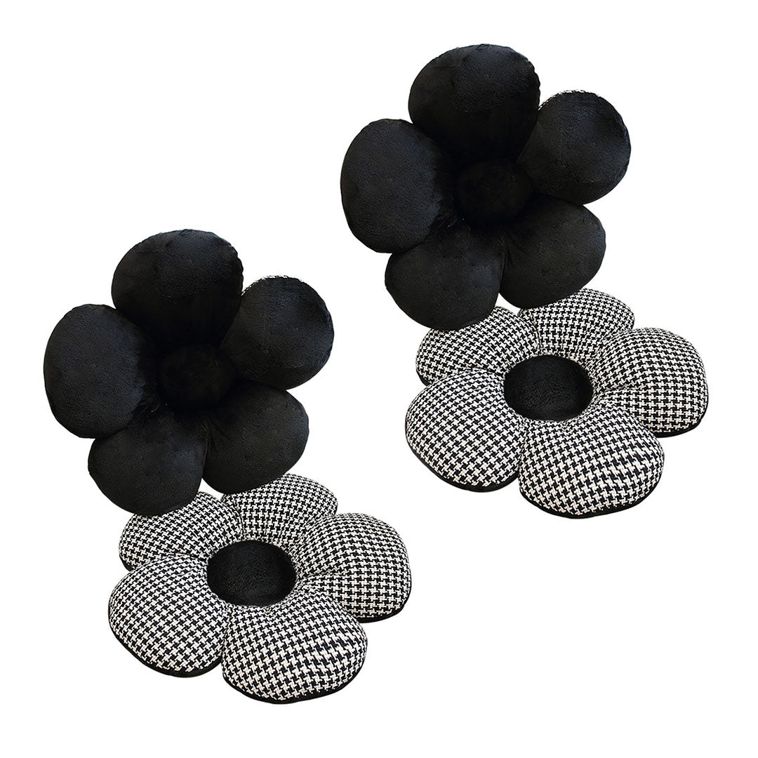 SOGA 2X Black Flower Cushion Shaped for Floor and Sitting Throw Pillow Pillow