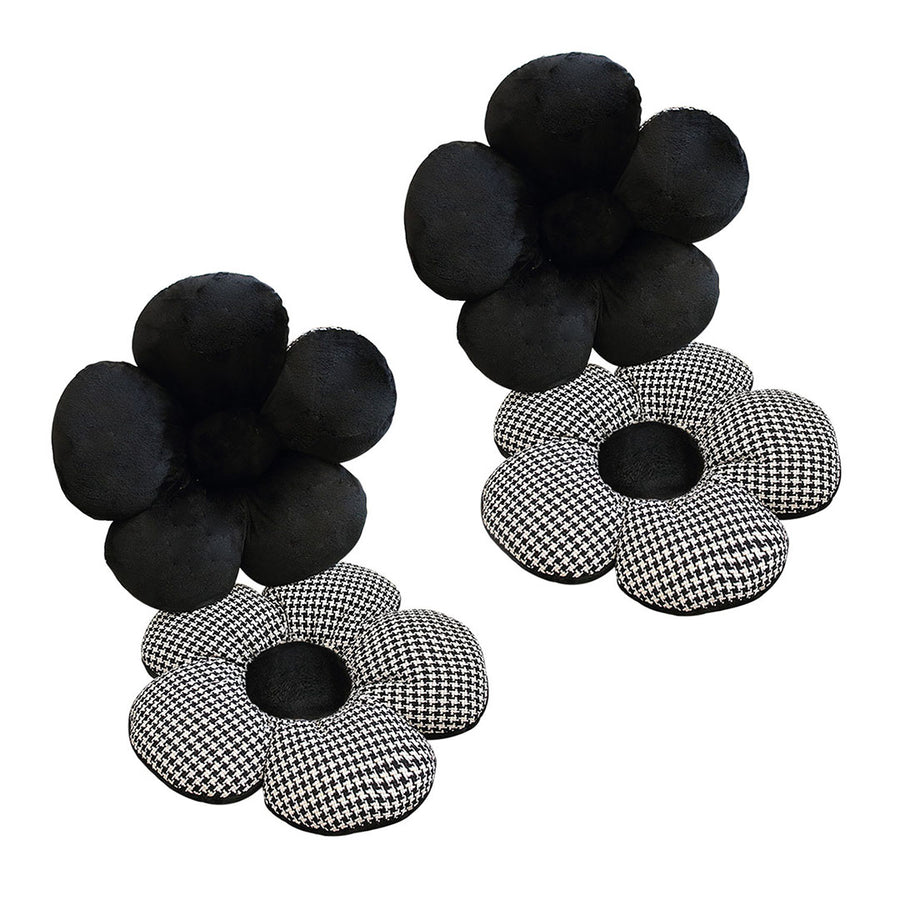 SOGA 2X Black Flower Cushion Shaped for Floor and Sitting Throw Pillow Pillow