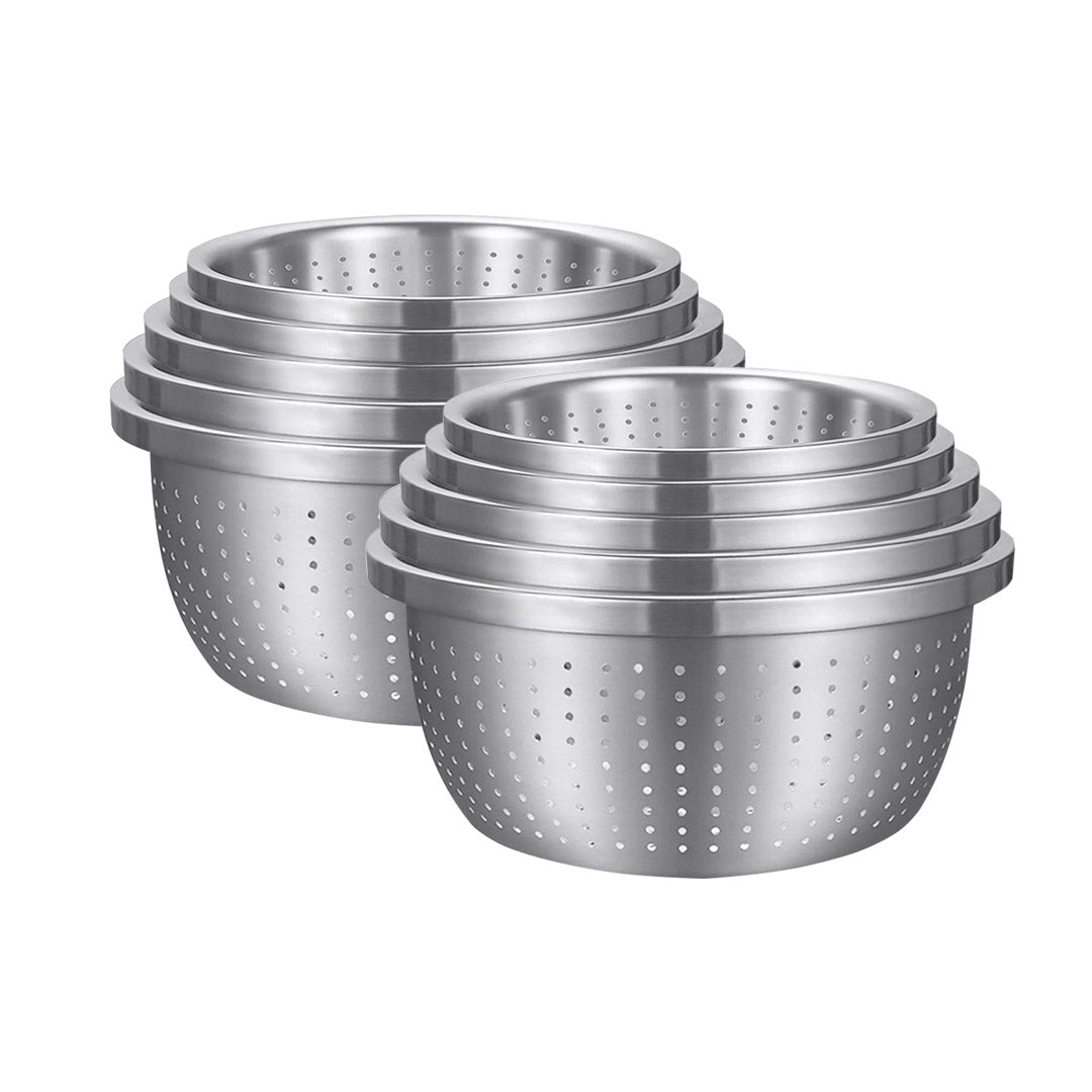 SOGA 2X Stainless Steel Nesting Basin Colander Perforated Kitchen Sink Washing Bowl Metal Basket Strainer Set of 5 5